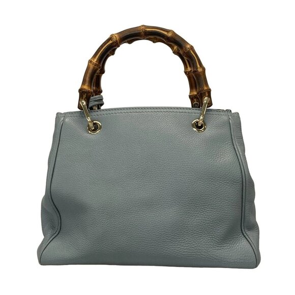 Auth GUCCI Bamboo Shopper 336032 Light Blue Brown Leather Bamboo - Tote Bag - Picture 2 of 16
